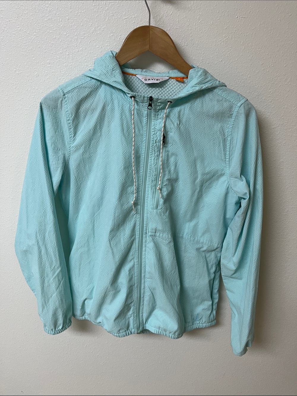 Orvis Light Aqua Hooded Windbreaker Jacket women’s size S